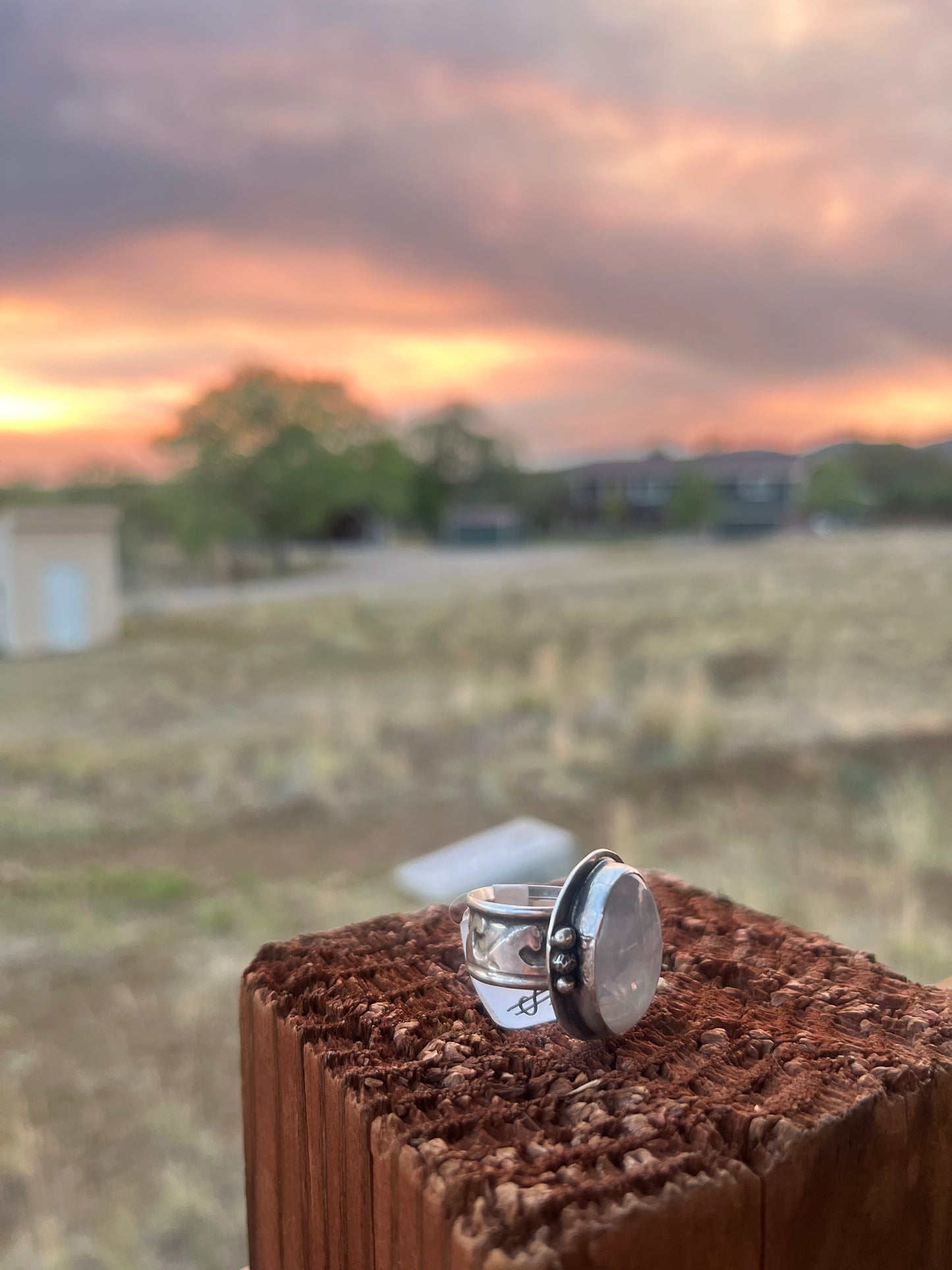 Handmade in Durango Rainbow Moonstone Ring Sterling Silver Beach Wave Band