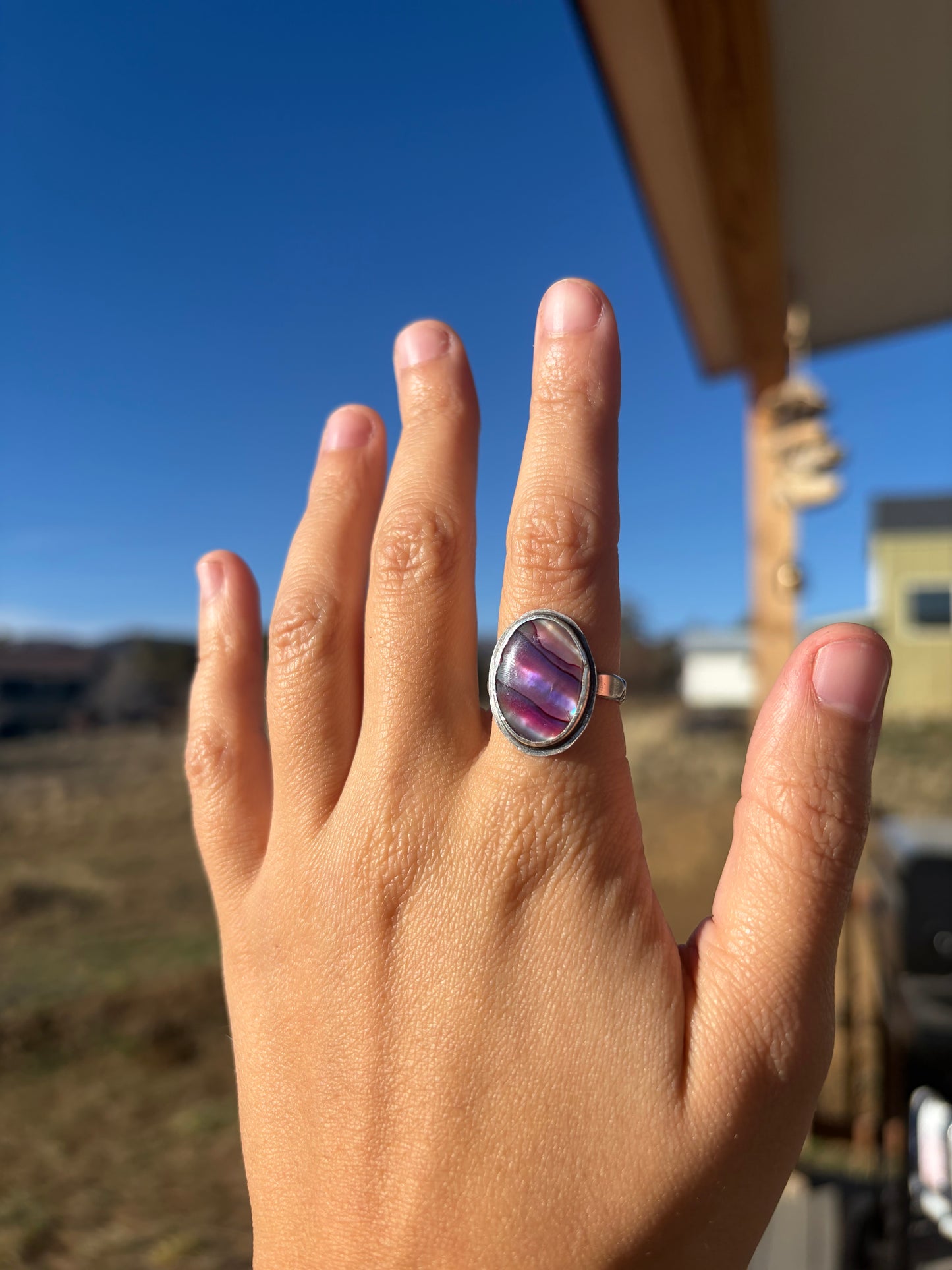 Sterling Silver Abalone Shell Oval Ring