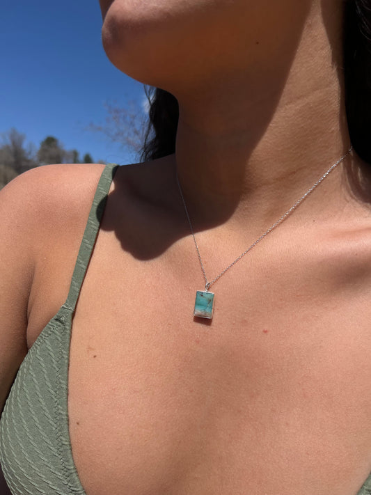 Blue Opalized Petrified Wood Pendant Necklace