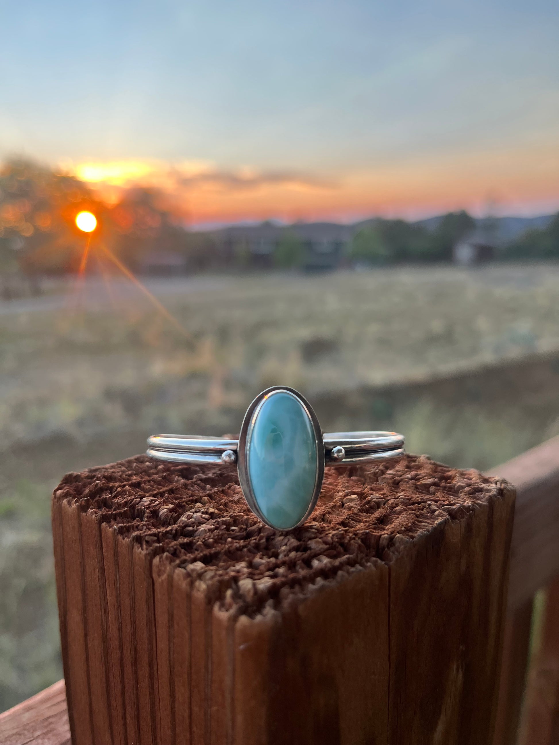 Ocean Larimar Cuff Handmade Sterling Silver Bracelet 