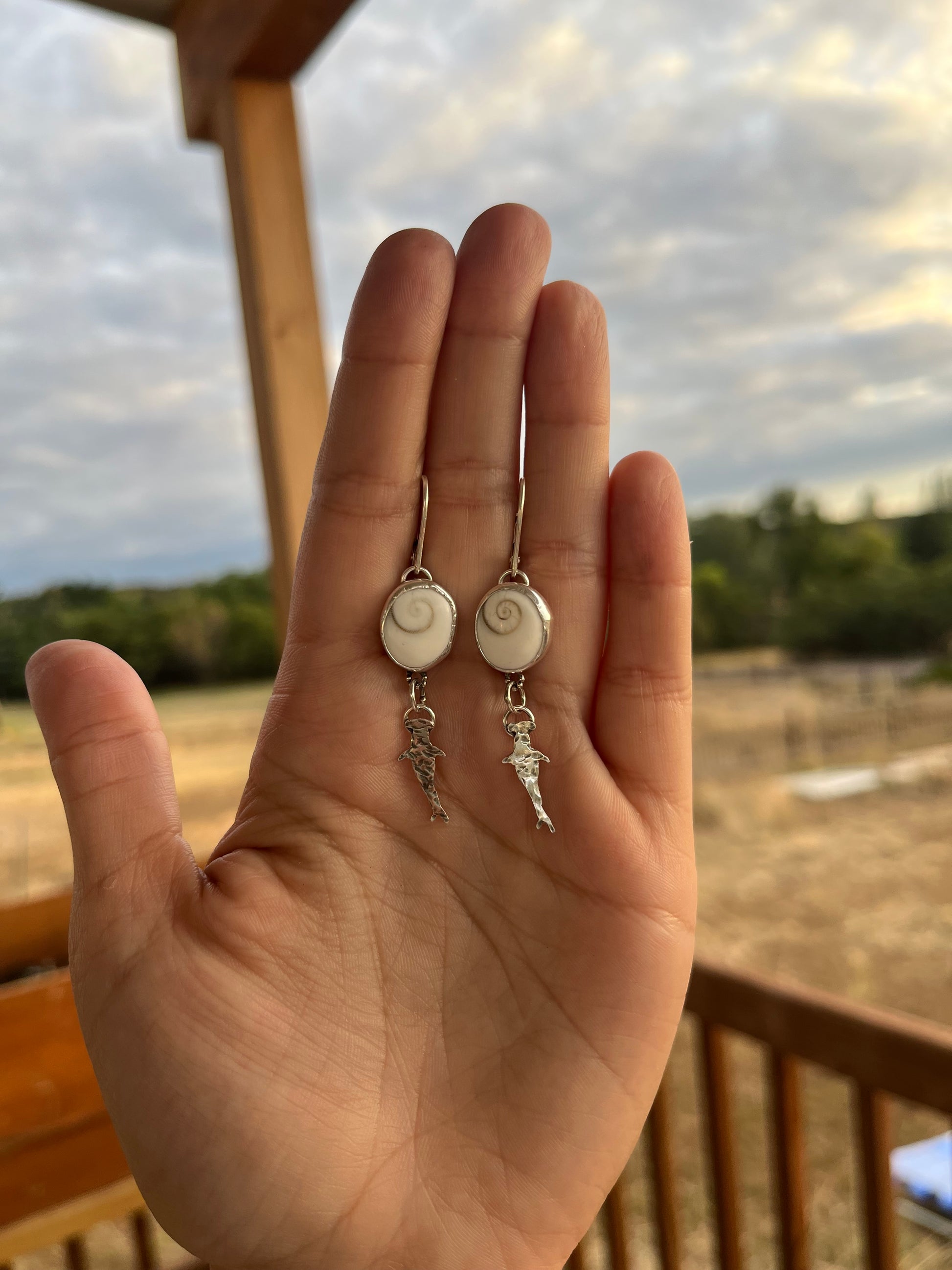 Hammer Head Shark Shiva Shell Handmade Sterling Silver Earrings