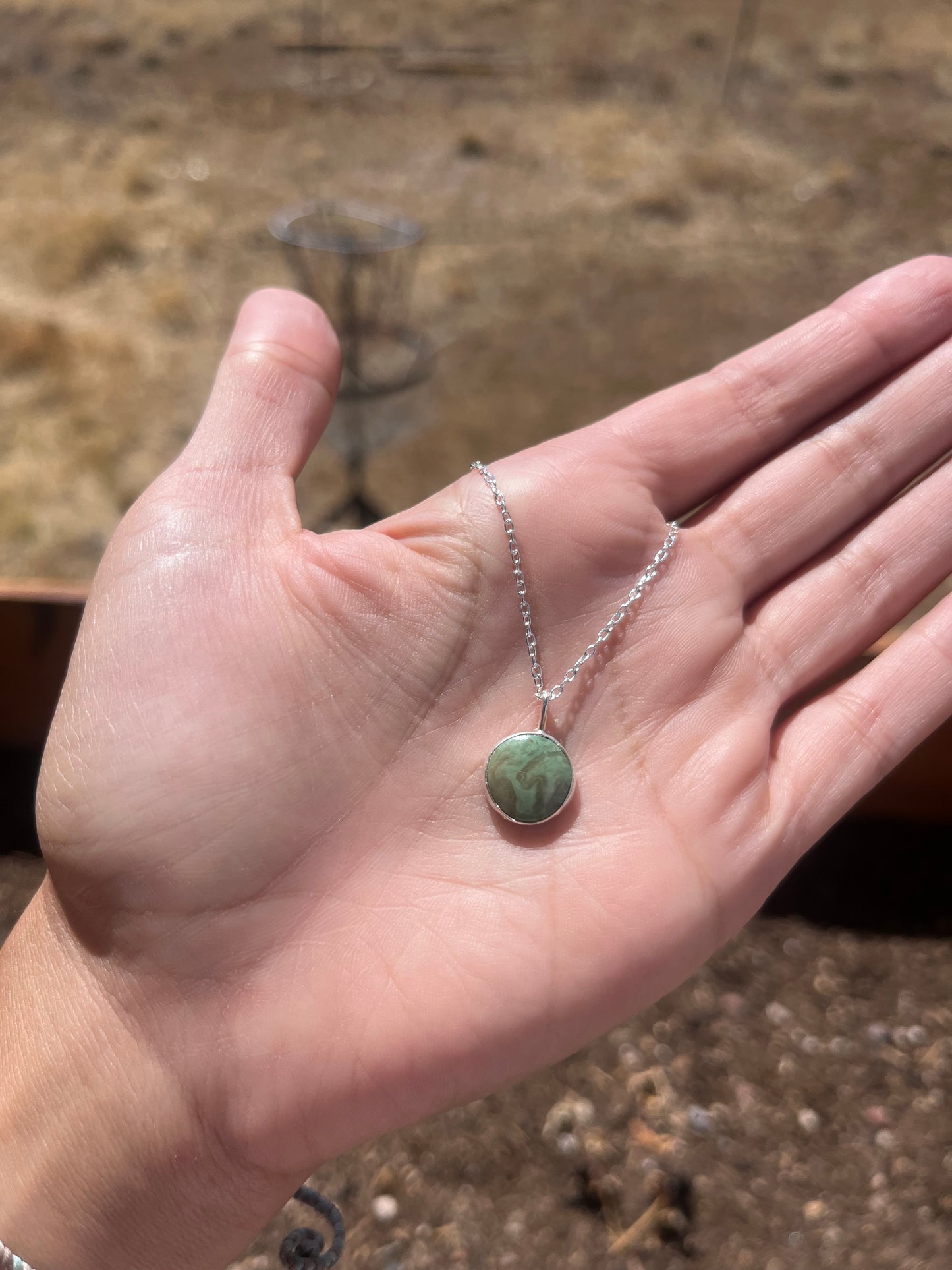 Handmade Sterling Silver Turquoise Round Pendant Necklace