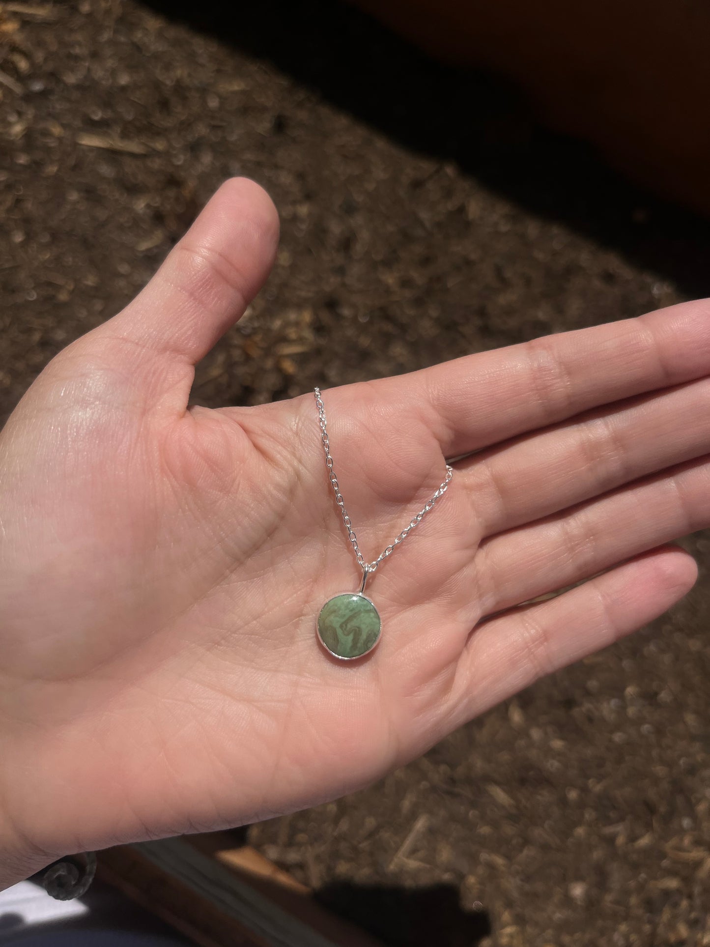 Handmade Sterling Silver Turquoise Round Pendant Necklace
