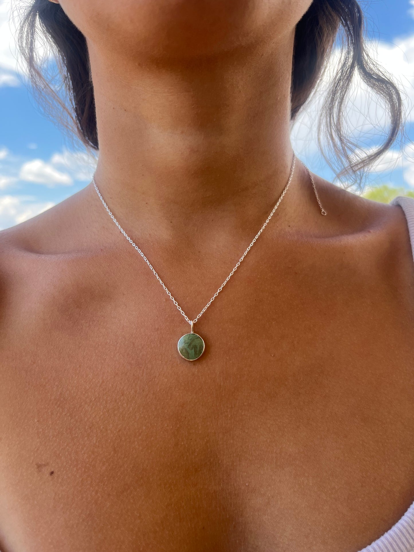 Handmade Sterling Silver Turquoise Round Pendant Necklace
