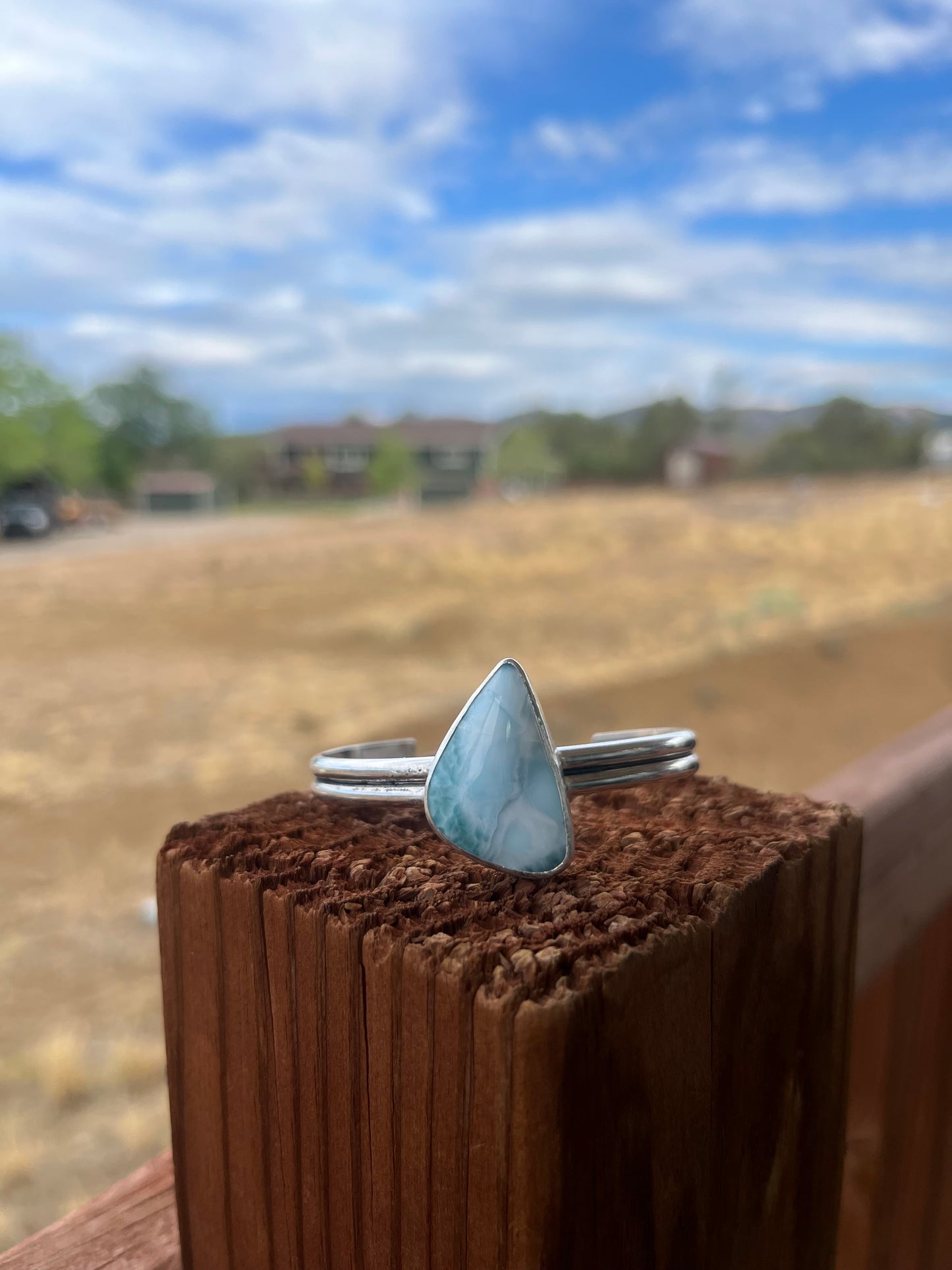 Larimar Double Banded Cuff – Handmade Sterling Silver Ocean-Inspired Bracelet