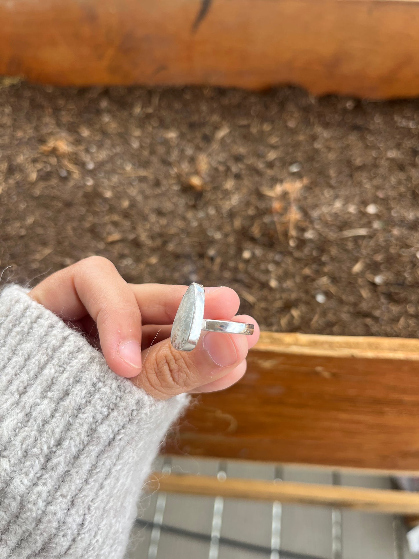 Fossilized Coral Teardrop Ring – Handmade Sterling Silver Statement Ring