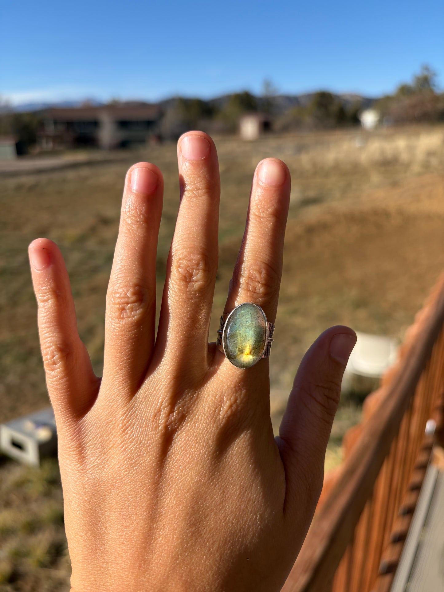 Sterling Silver Labradorite Sunburst Ring