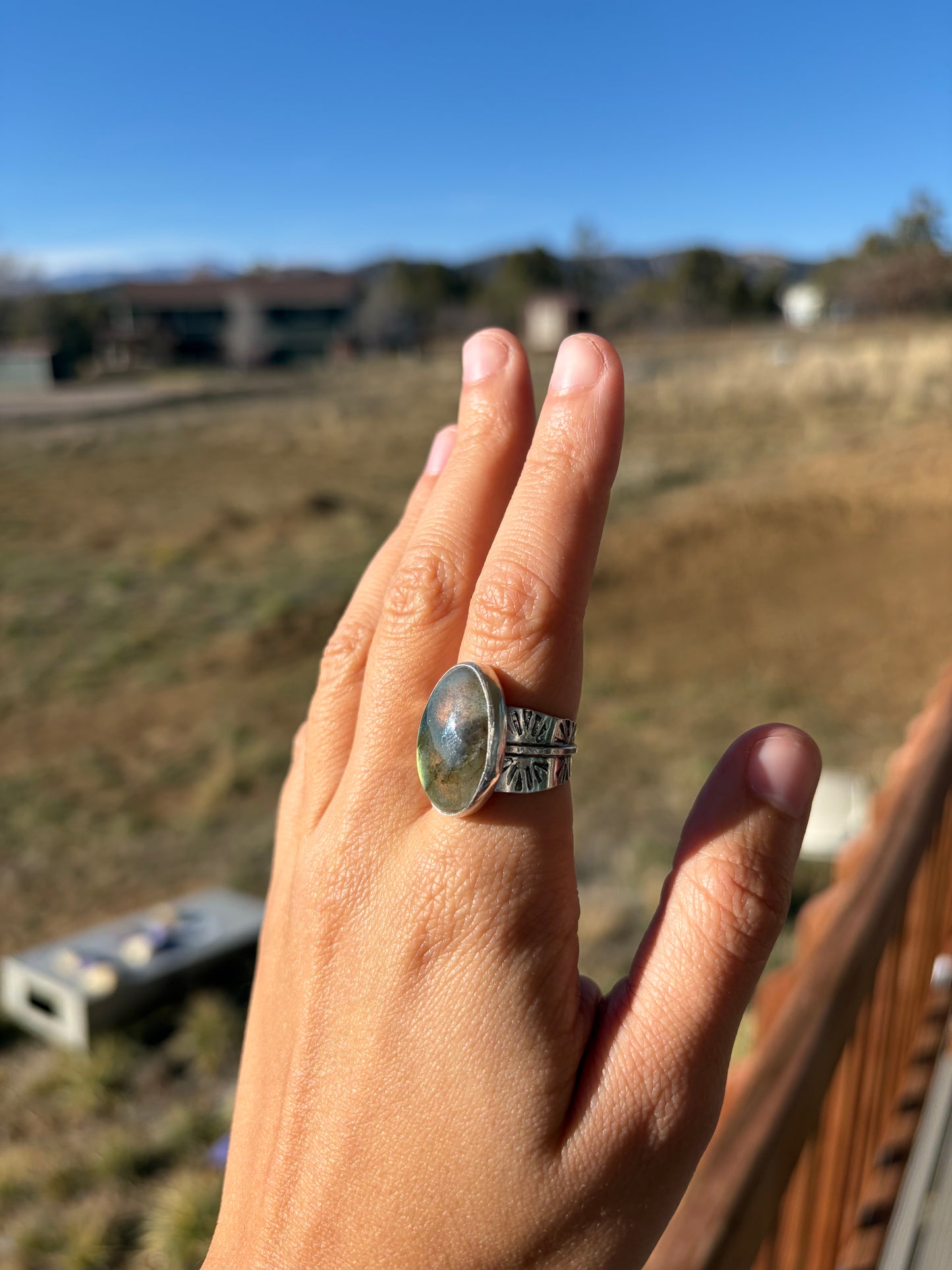 Sterling Silver Labradorite Sunburst Ring