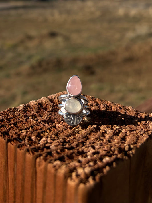 Sterling Silver Rose Quartz & Moonstone Ring