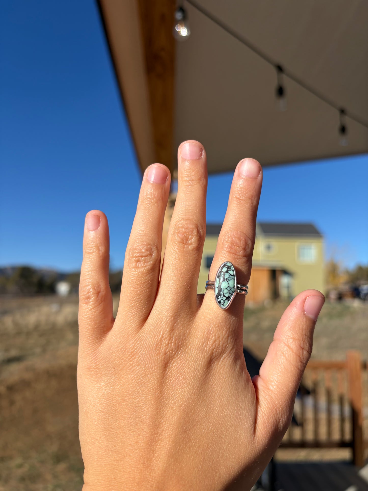 Sterling Silver Variscite Long Oval Ring