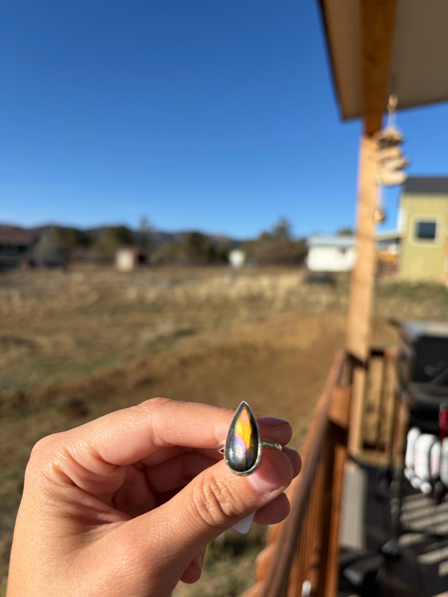 Sterling Silver Labradorite Teardrop Ring