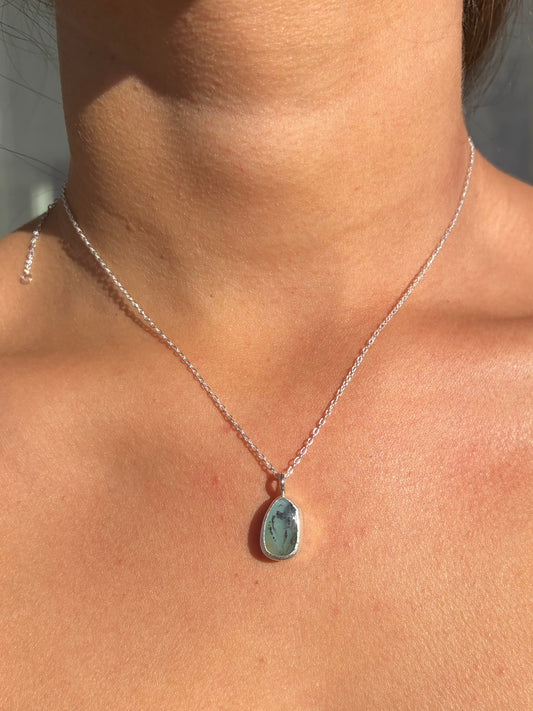 Sterling Silver Blue Opal Pendant — Adjustable Chain