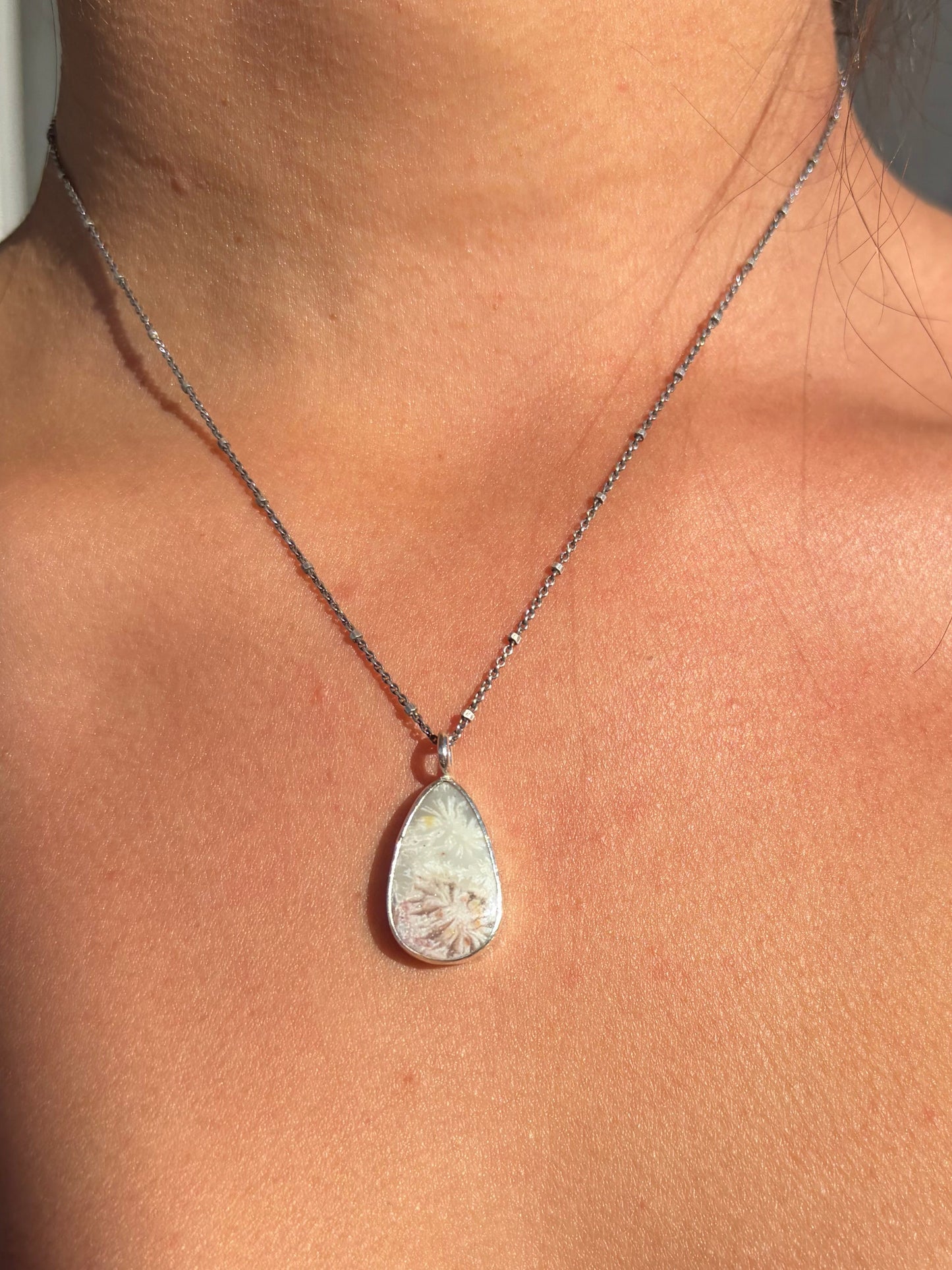 Open Back Sterling Silver Fossilized Coral Necklace