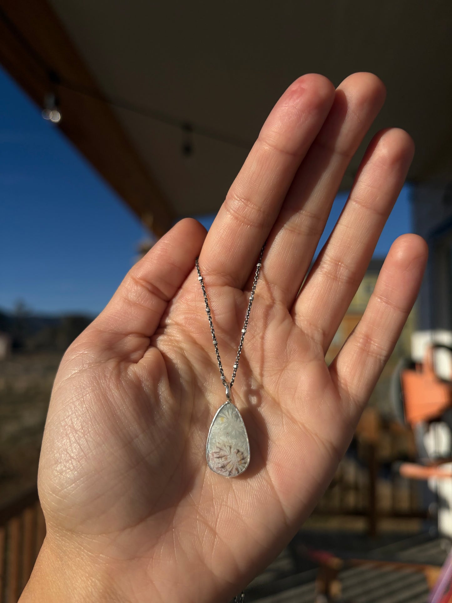 Open Back Sterling Silver Fossilized Coral Necklace