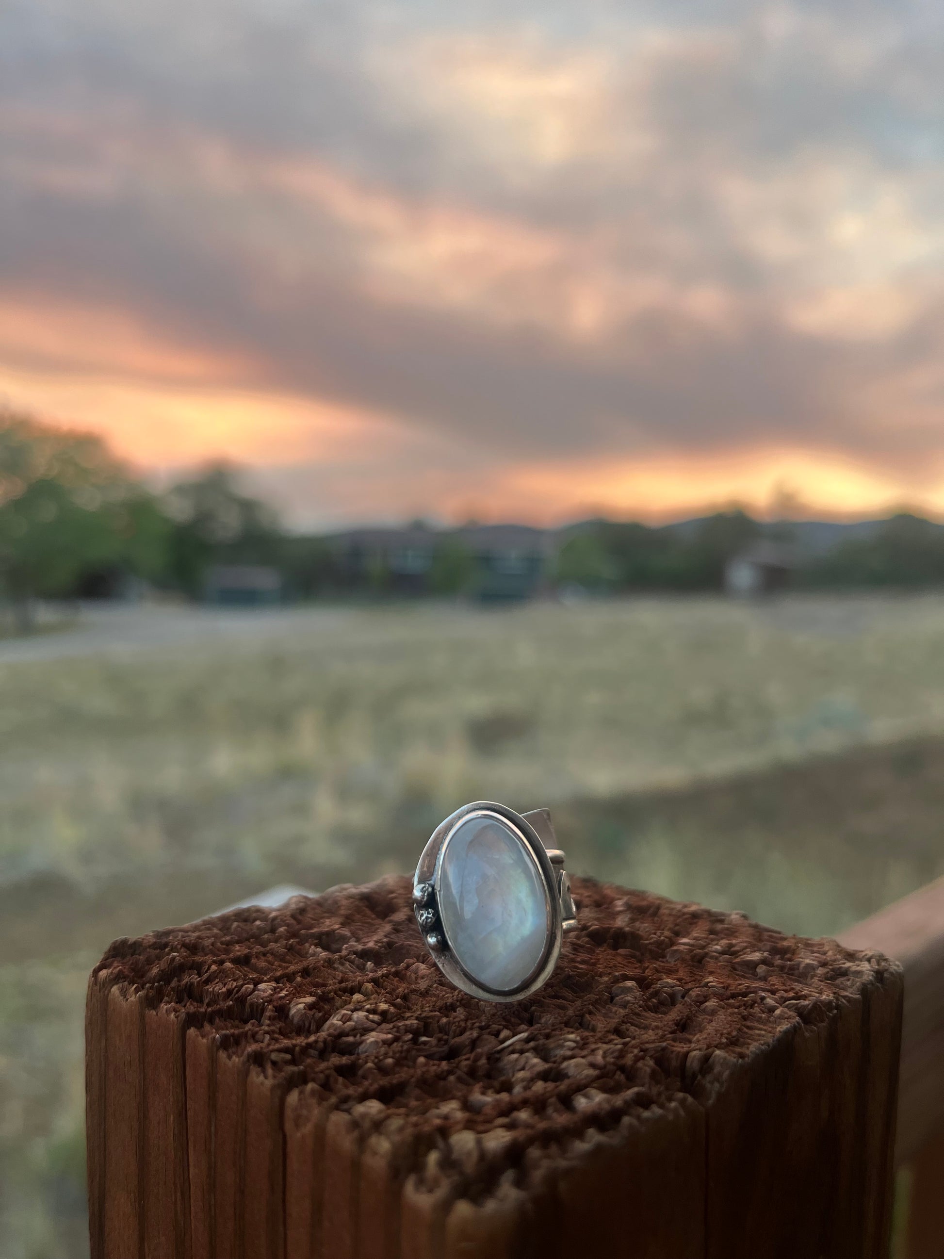 Handmade in Durango Rainbow Moonstone Ring Sterling Silver